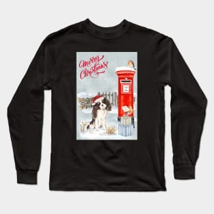 Tri Color Cavalier King Charles Spaniel Merry Christmas Santa Dog Long Sleeve T-Shirt